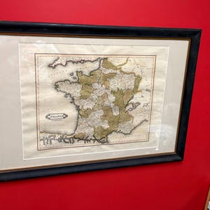 Schottische Karte von Frankreich aus dem frühen 19.Jahrhundert in schönem Rahmen — 76 x 56 cm — tolle Dekoration oder Geschenk- B