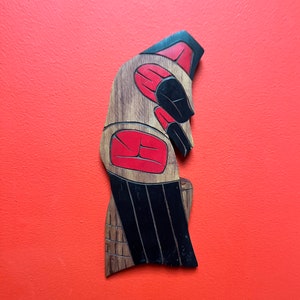 11 inch tall indigenous first nations pacific northwest coast painted cedar eagle by Leonard Sylvester— ready to hang