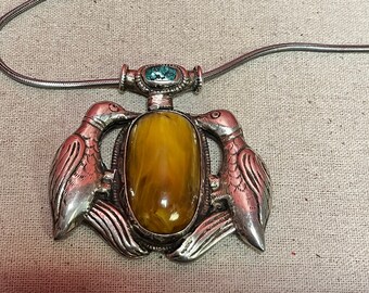 Astonishing Navajo Amber Sterling Silver Pendant Native American Astonishing Navajo Amber Sterling Silver Pendant Native American