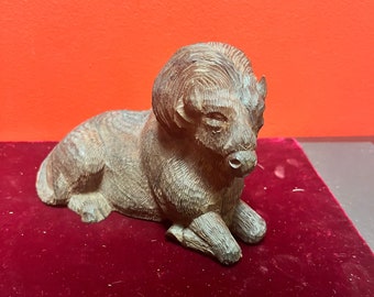 Lovely 7 inch Ironwood ram statue — heavy and well detailed