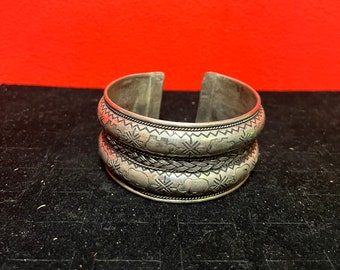 Lodge 3 inch wide, untested Middle Eastern, silver bangle - statement piece