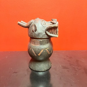 A  Fabulous rare antique African figural carved box  — wonderful patina, and facial expression — beautiful piece of African history - 9”