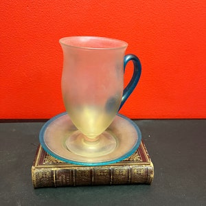 Stunning antique  Steuben cup and saucer — mint condition and both 6 inches — fabulous  mint condition set - wow
