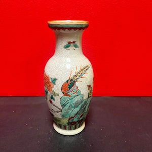 8 inch 19th century Chinese famille rose crackled porcelain vase — perfect condition —
