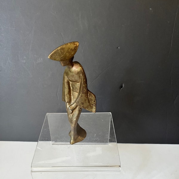 Fabulous 7 inch Japanese deco gilded geisha dancer — Incredible Patina and overall a lovely little piece