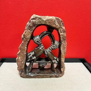 Lovely 7 x 8” tall Zimbabwe soapstone and rock bird sculpture  — incredible detail and very heavy