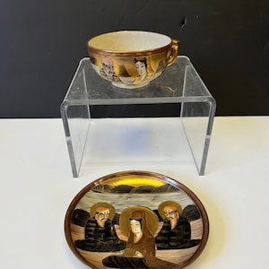 Absolutely fabulous Japanese Satsuma signed cup and saucer — heavily crazed — priced accordingly — 4 available