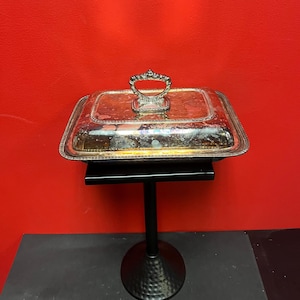 11 x 8  silver plated beautiful English covered entrée dish with lid — needs a polish and very very good value