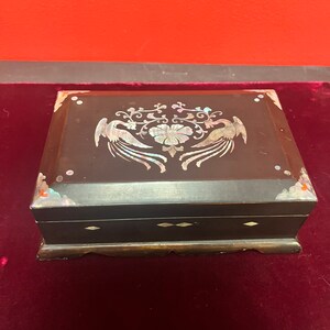 7 x 4 x 2” Asian lacquer box with mother of pearl inlay — divine detailing and quality