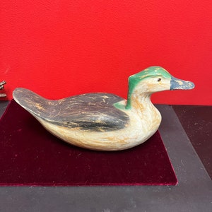 12 x 6” high antique folk art carver and painted duck — wonderful Patina and Condition