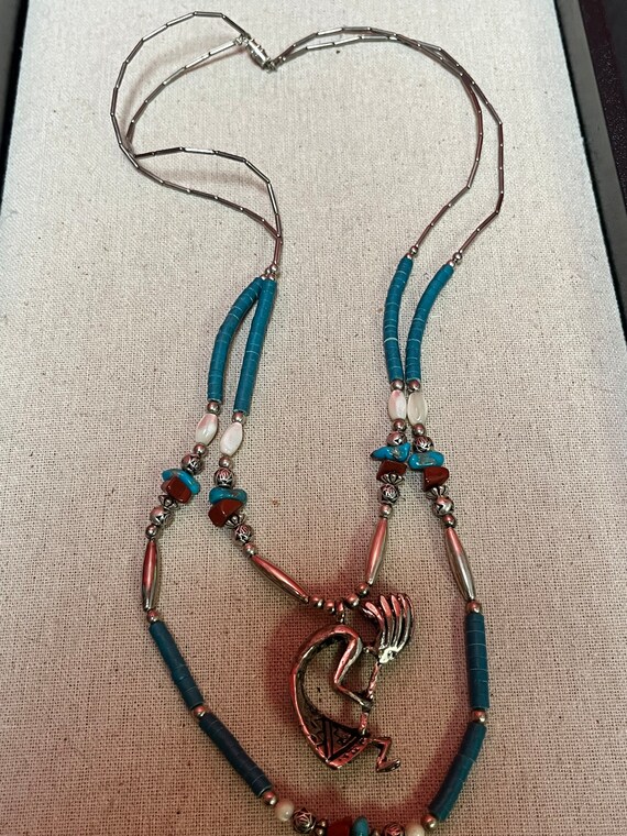 Stunning Navajo turquoise and silver double stran… - image 4