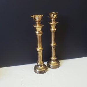 Pair of Gold Paper Mache Rose Candlesticks
