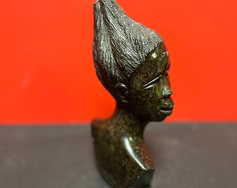 Lovely older African 9 inch tall signed soapstone bust of a lady — 1.6 kg— fabulous condition and perfect gift