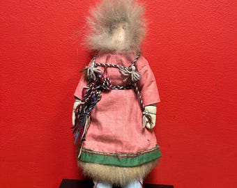 お人形　エスキモー　毛皮 ヴィンテージ イヌイット エスキモー人形：本物の毛皮、革製の顔