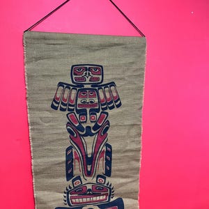 Beautiful vintage 36 x 18 indigenous first nations woven wall hanging — green part measured only