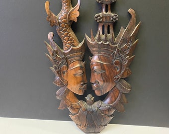 Absolutely fantastic 17 inch curved Ironwood Southeast Asian figural plaque — level 10 detail carving —