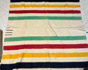 Fantastic 60 x 50” authentic antique Hudson Bay company 3.5 stripe blanket in great condition  — hundred percent wool Canadian iconic