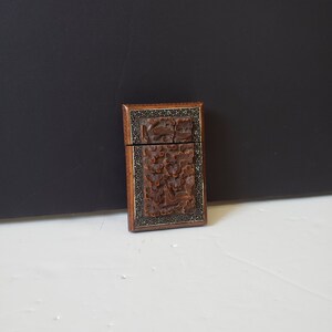 Ancien étui à cartes en bois sculpté victorien victorien antique