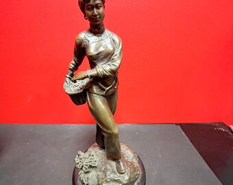 金属製女性像 約30cm 送料無料 ◇ 金属製 アンティーク調 ブロンズ像 女性 直径300×高