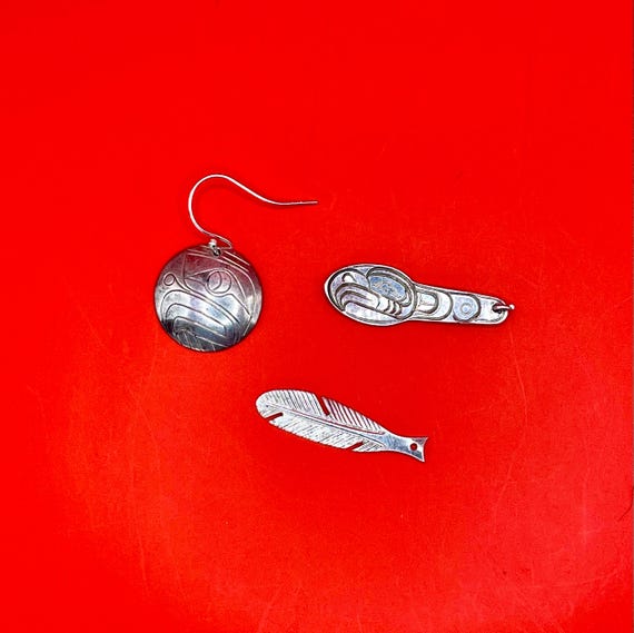 Indigenous First Nations Sterling Silver Earring,… - image 1