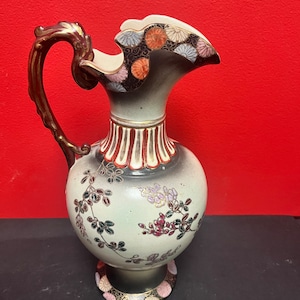 Lovely antique 12 inch tall Japanese satsuma ewer — great condition — great colours — good value -  Japanese Satsuma porcelain