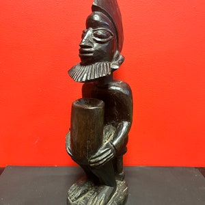 Stunning old African wooden statue of a man — 18 inches in antique condition — wonderful patina, and great imagery