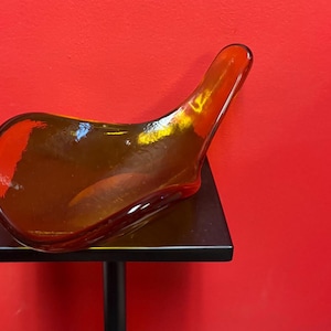 Beautiful vintage 11 inch long blenko glass dish  — amber colours — mint condition — signed - wow