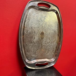 Beautiful antique English silver plated two handle tray - 16 x 11” wide— lovely small size — great gift and great value