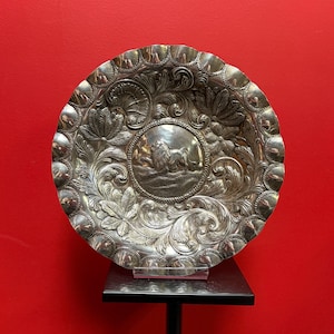 Stunning massive solid European antique Hallmarked sterling silver bowl —  12 inches— 495 g — wonderful lion motif — fabulous sterling silve