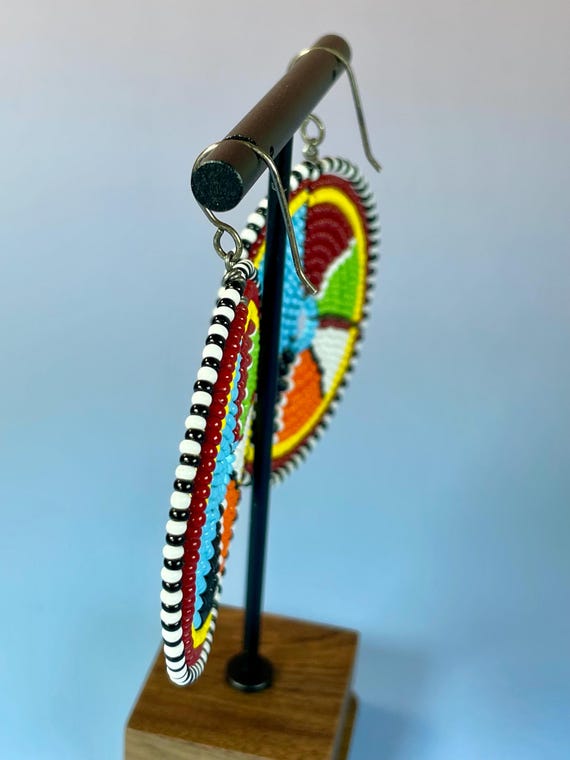 Handcrafted Indigenous Beaded Statement Earrings - image 3