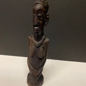 12 inch high western African wooden carved statue of a woman - Beautiful piece