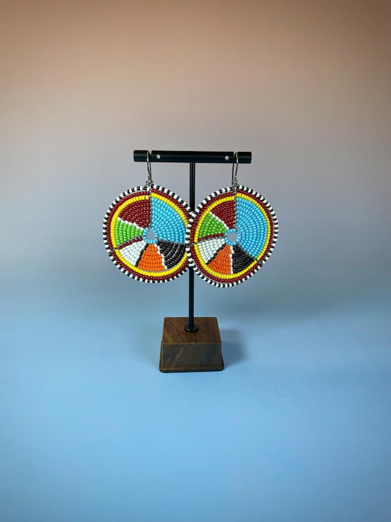 Handcrafted Indigenous Beaded Statement Earrings - image 1