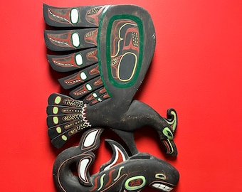 Stunning 26 x 17“ wide indigenous, First Nations  north west signed coast signed eagle killer whale plaque — Wow.