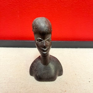 Very cool older African Ebony wooden bust of a man — 4 inch primitive beauty