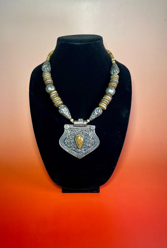 Vintage Statement Necklace – Untested Silver Pend… - image 1