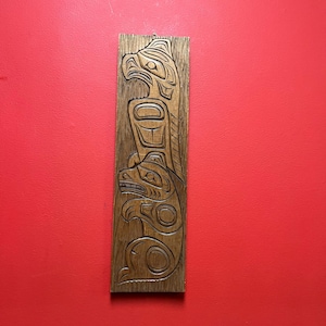 Beautiful 17 x 6 indigenous first nations Pacific northwest Coast Eagle bear transformation plaque in Cedar  — ready to hang