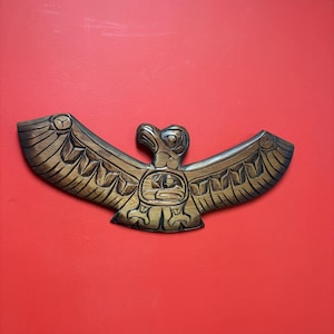 Huge 21 x 9” high signed indigenous First Nations cedar Eagle transformation plaque — great detail -