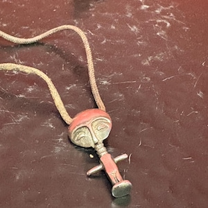 Beautiful 1.5 inch African sterling Ashanti statue pendant with leather necklace — perfect gift — unusual and good value