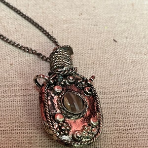Lovely 2 1/2 inch long Silver tibetan snuff bottle with cartouche attached to a lovely necklace image 3