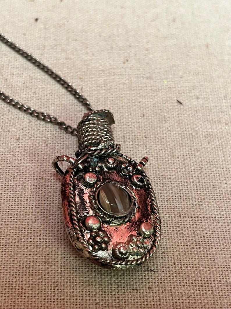 Lovely 2 1/2 inch long Silver tibetan snuff bottle with cartouche attached to a lovely necklace image 3