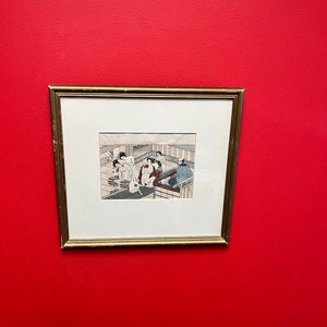 Absolutely fabulous 11 x 14 inch Japanese woodblock print of an onsen — sento— Wonderful depiction and framing — high quality picture —