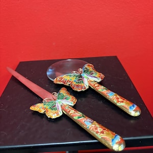 Chinese enamel magnifying glass and letter opener — great gift