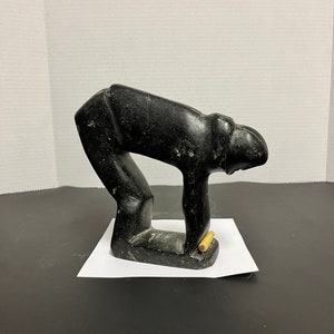 Antique Inuit soapstone statue — amazing museum, quality 7 x 7” very very old well carved and pristine condition Inuit man — wow gift