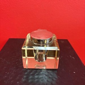 Beautiful antique silver plated and crystal inkwell — 3 x 3” — couple scratches and perfect for your desk or a gift — amazing value - B