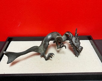 Stunning heavy 11 inch long antique Chinese bronze dragon  — one damaged claw — great price — great gift