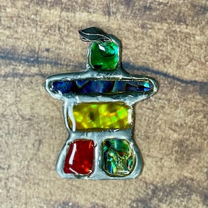 Inukshuk Pendant with Rainbow Inlays