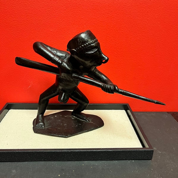 Lovely 13 x 10 African statue of a warrior  — fully exposed and ready for war — wow