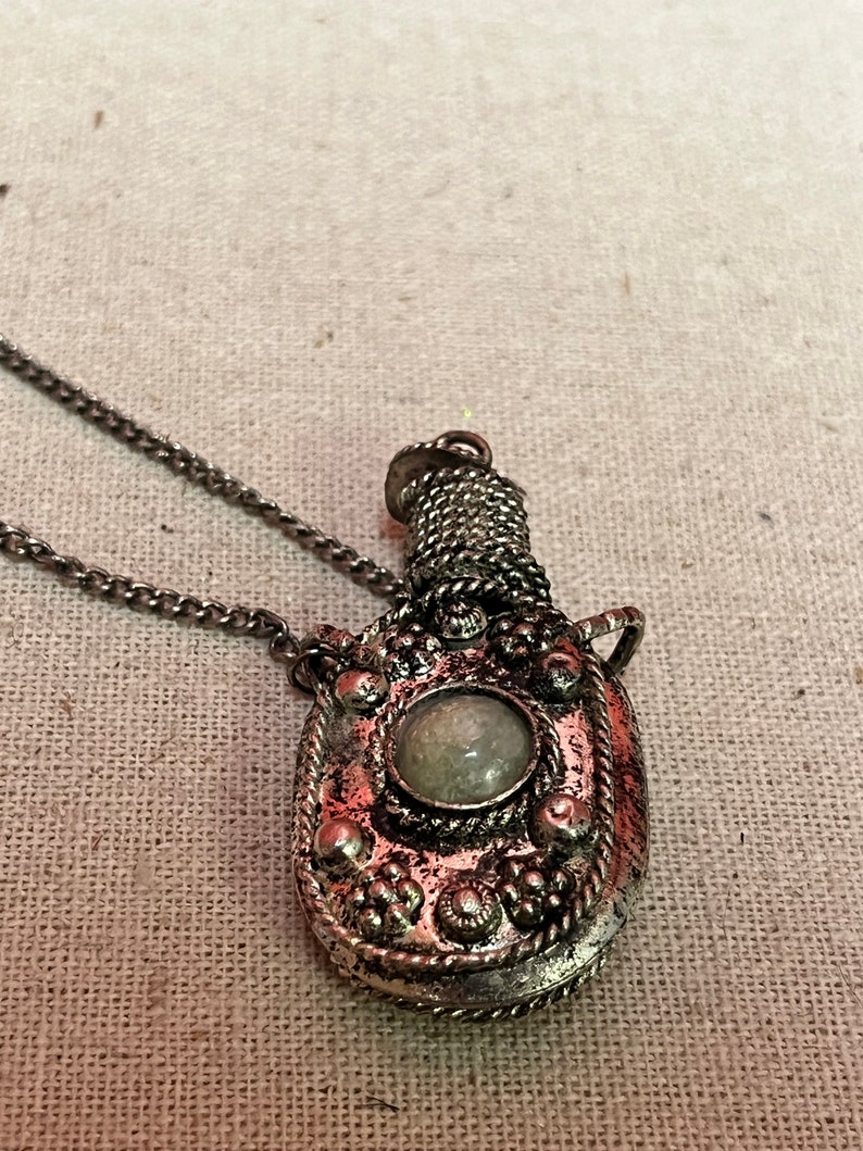 Lovely 2 1/2 inch long Silver tibetan snuff bottle with cartouche attached to a lovely necklace image 2