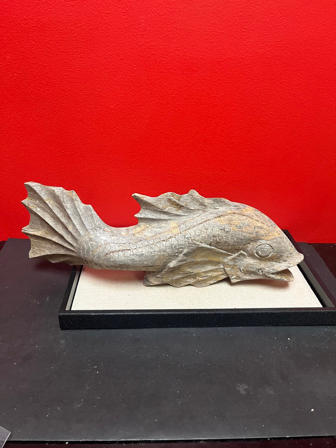 Stunning Old Asian 19th Inch Wooden Fish — Fossilized Look and Good ...