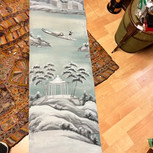 90 x 20” antique signed Chinese painted scroll